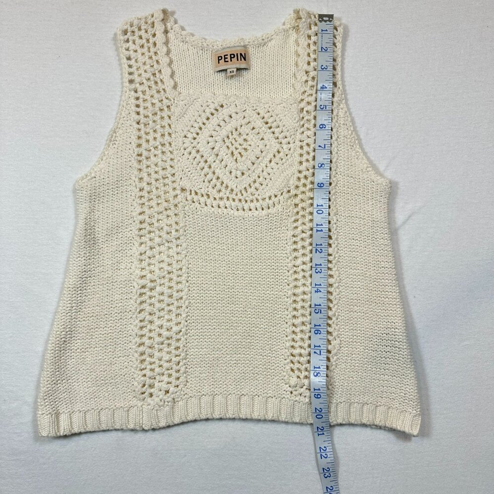 Anthropologie Pepin Women's XS Boho Crochet/Knit Sleeveless Top Ivory/Cream - Picture 6 of 8
